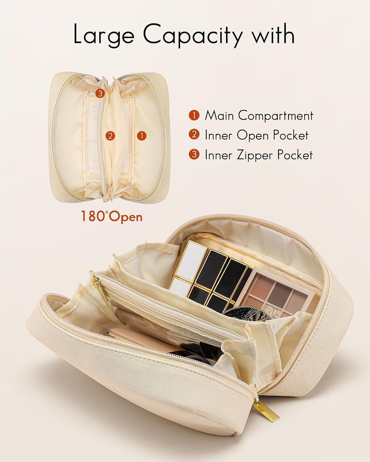 Makeup Bag for Toiletries with Separate Brush Storage,Apricot Pink