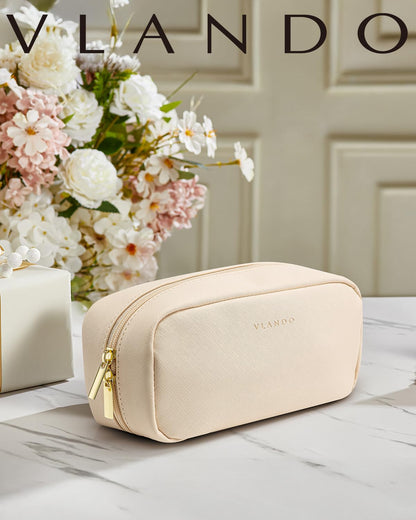 Makeup Bag for Toiletries with Separate Brush Storage,Apricot Pink