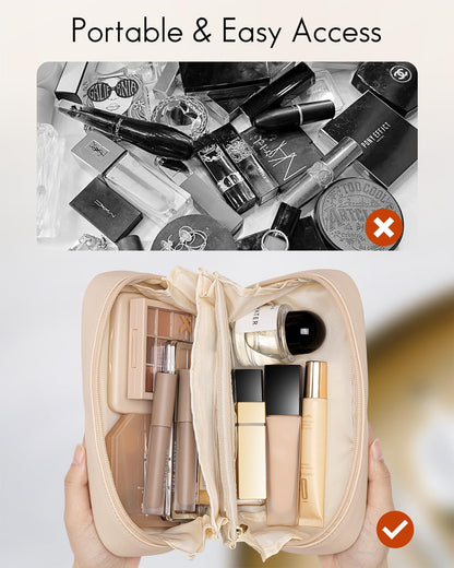 Makeup Bag for Toiletries with Separate Brush Storage,Apricot Pink