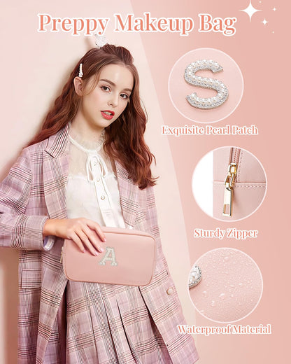 Makeup Bag for Toiletries with Separate Brush Storage,Apricot Pink