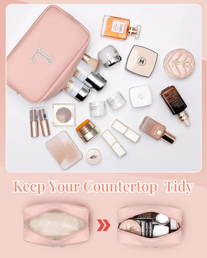 Makeup Bag for Toiletries with Separate Brush Storage,Apricot Pink