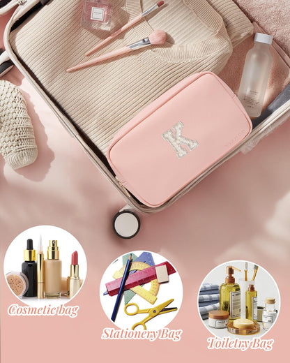 Makeup Bag for Toiletries with Separate Brush Storage,Apricot Pink