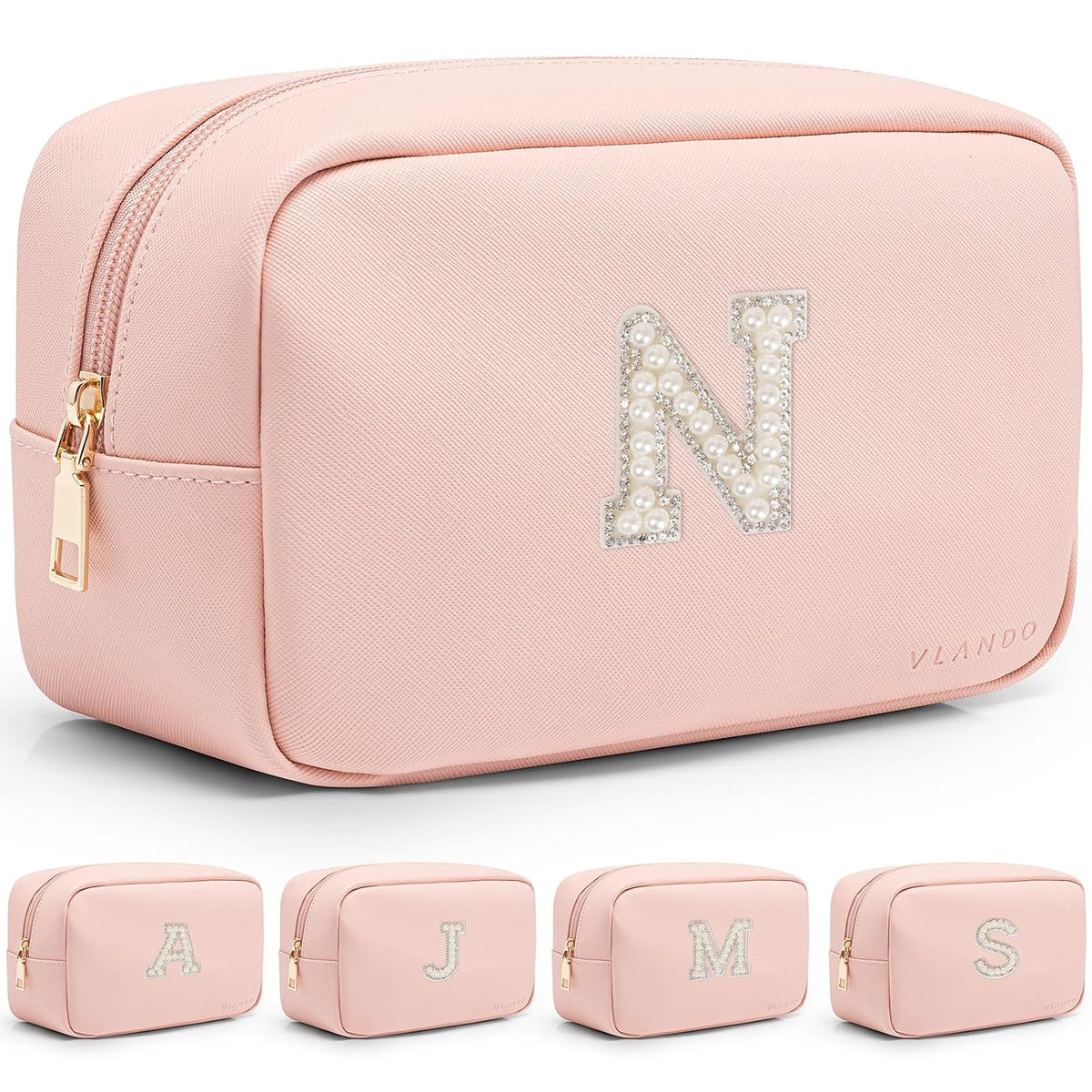 Makeup Bag for Toiletries with Separate Brush Storage,Apricot Pink