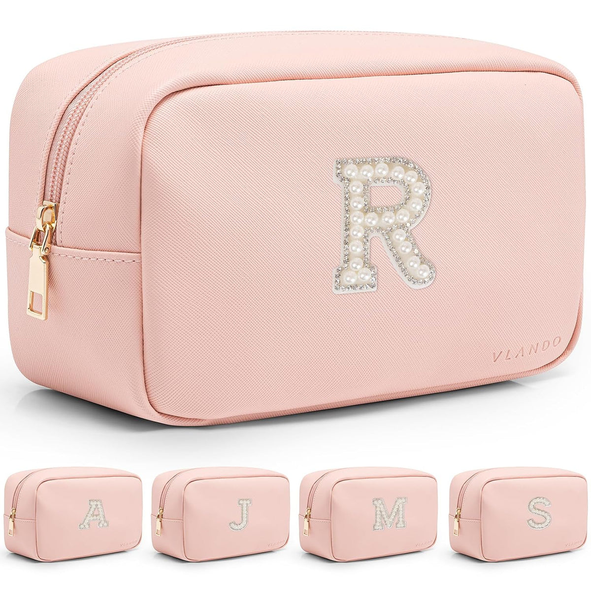 Makeup Bag for Toiletries with Separate Brush Storage,Apricot Pink