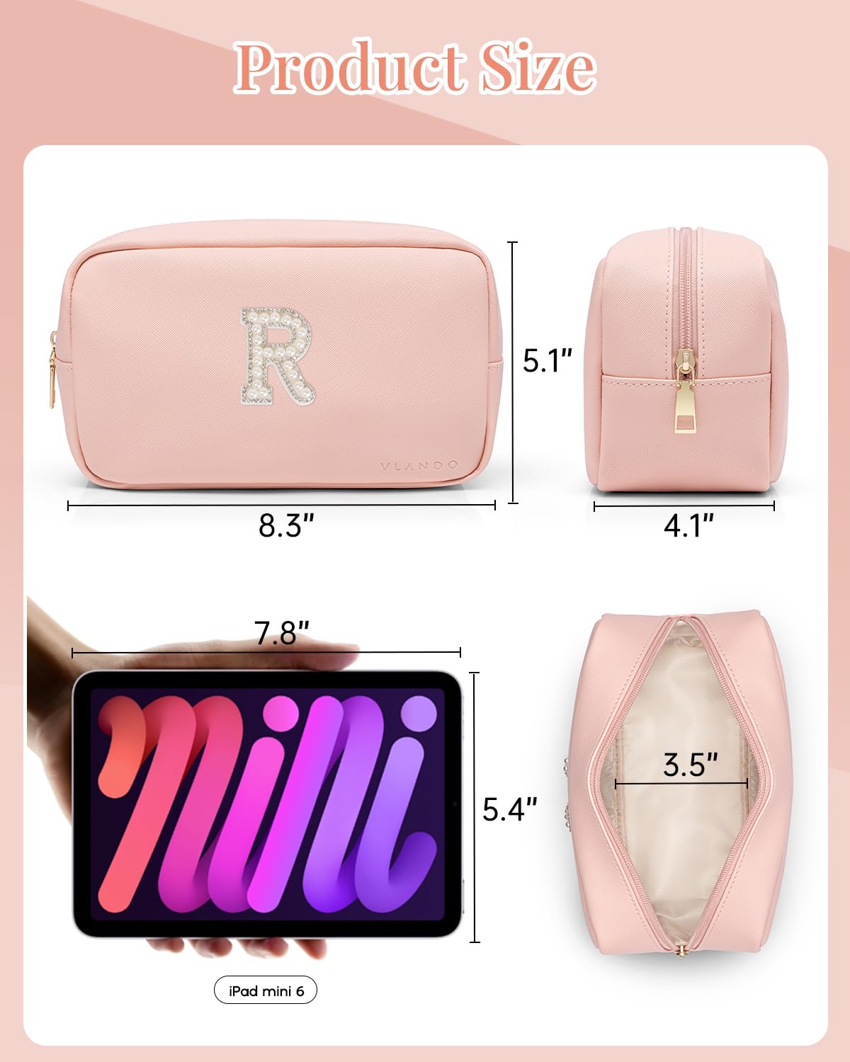 Makeup Bag for Toiletries with Separate Brush Storage,Apricot Pink