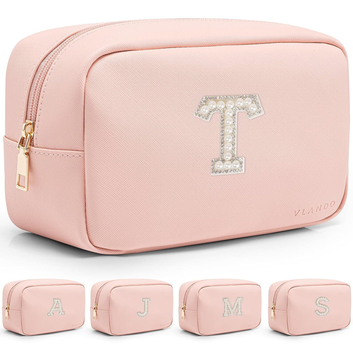 Makeup Bag for Toiletries with Separate Brush Storage,Apricot Pink