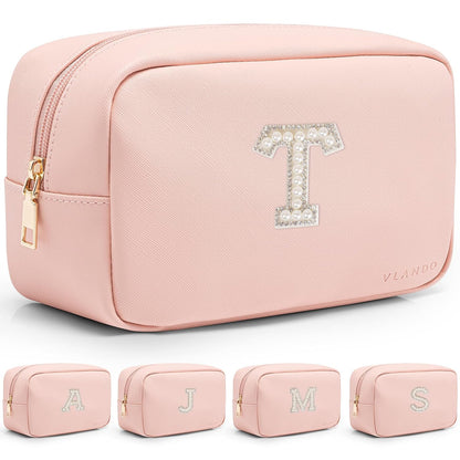 Makeup Bag for Toiletries with Separate Brush Storage,Apricot Pink