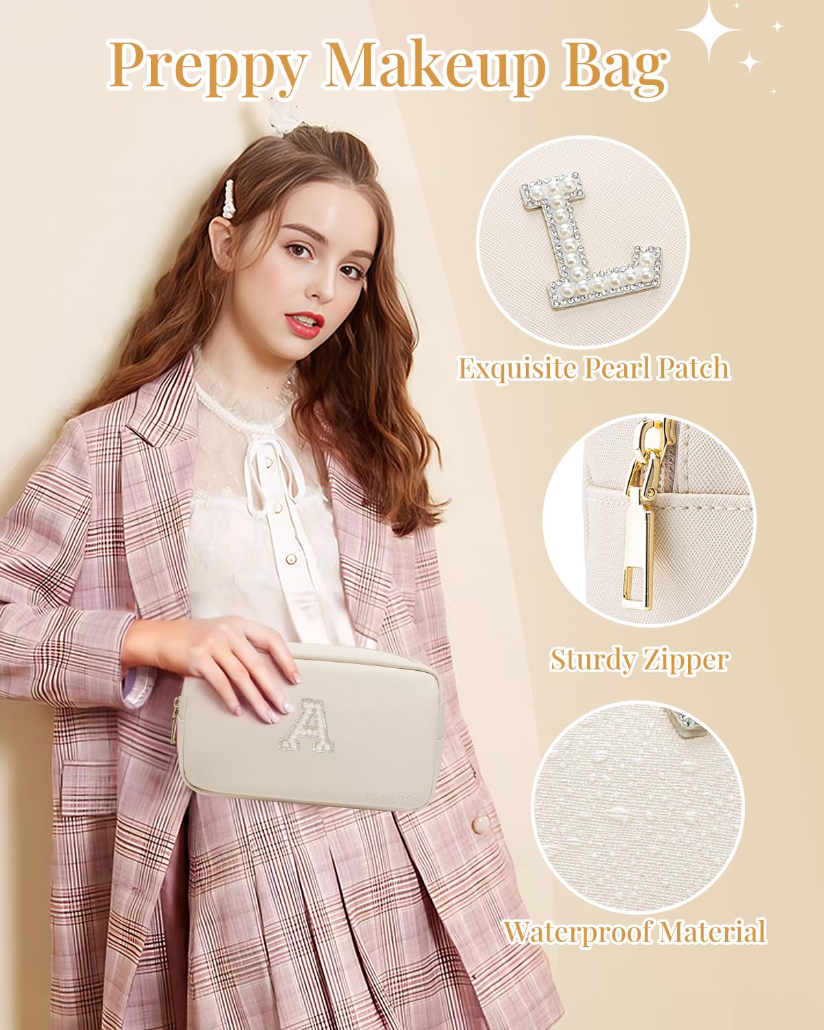 Makeup Bag for Toiletries with Separate Brush Storage,Apricot Pink