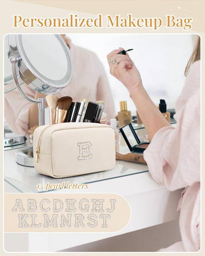 Makeup Bag for Toiletries with Separate Brush Storage,Apricot Pink