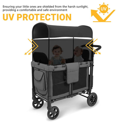 4-Sided Breathable Sunshade Fence Canopy Compatible for Wonderfold W4/W2 Wagon Stroller,Lightweight Cotton Sunshade Net (Black)