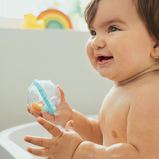 ® Rinse™ Shampoo Bath Rinser, Blue & ® Float & Play Bubbles™ Baby and Toddler Bath Toy, 4 Count