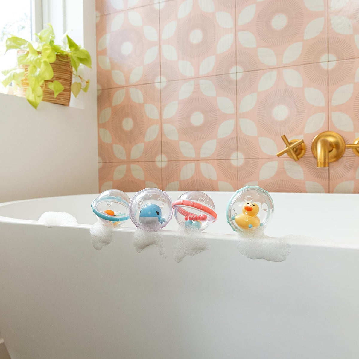 ® Rinse™ Shampoo Bath Rinser, Blue & ® Float & Play Bubbles™ Baby and Toddler Bath Toy, 4 Count
