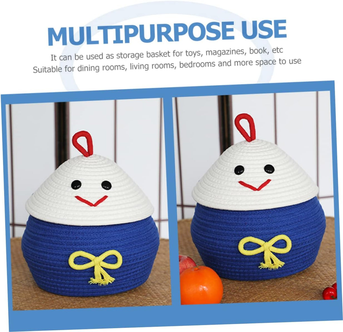 Adorable Cartoon Storage Basket Cotton Rope Toy Organizer Lid for Boys and Girls Home Office