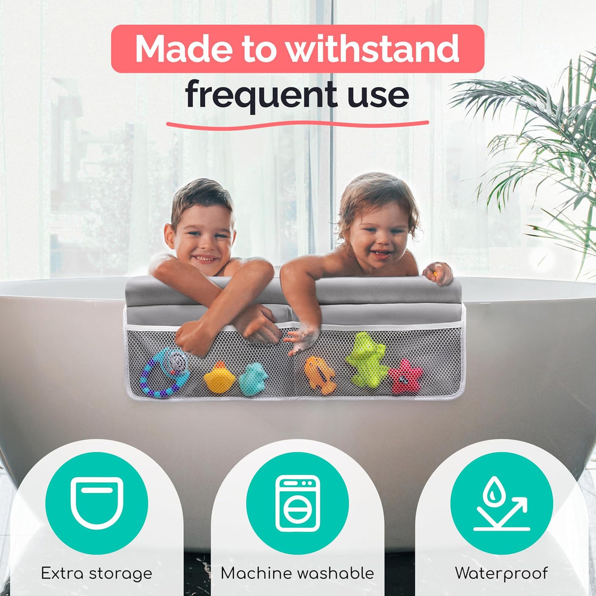 Baby Bath Kneeler and Elbow Rest Pad Set - Kneeling pad for Bathing Baby and Toddlers - Memory Foam Cushion - Holds Bath Accessories and Essentials - Comfort and Support for Your Knees