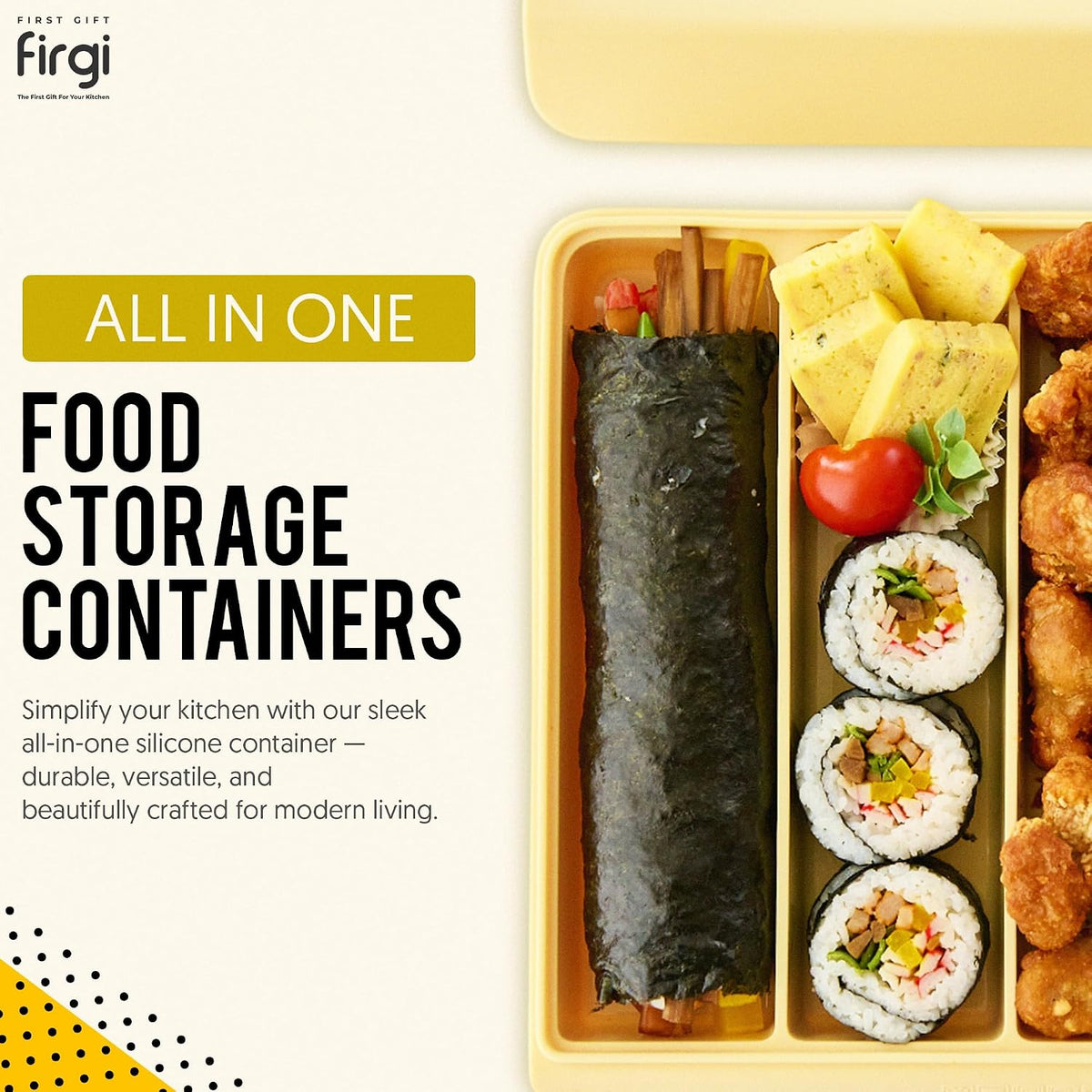 Silicone Baby Storage Container with Lid - 26oz 4 Compartment Stackable Meal Prep for Puree, Snacks, Kimbap & Sushi - Airtight, Microwave & Dishwasher Safe, Made in Korea, Brown