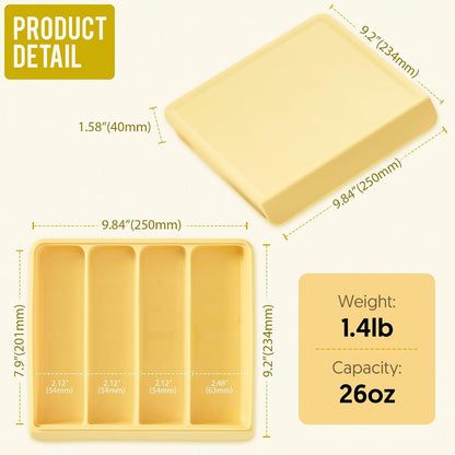 Silicone Baby Storage Container with Lid - 26oz 4 Compartment Stackable Meal Prep for Puree, Snacks, Kimbap & Sushi - Airtight, Microwave & Dishwasher Safe, Made in Korea, Brown