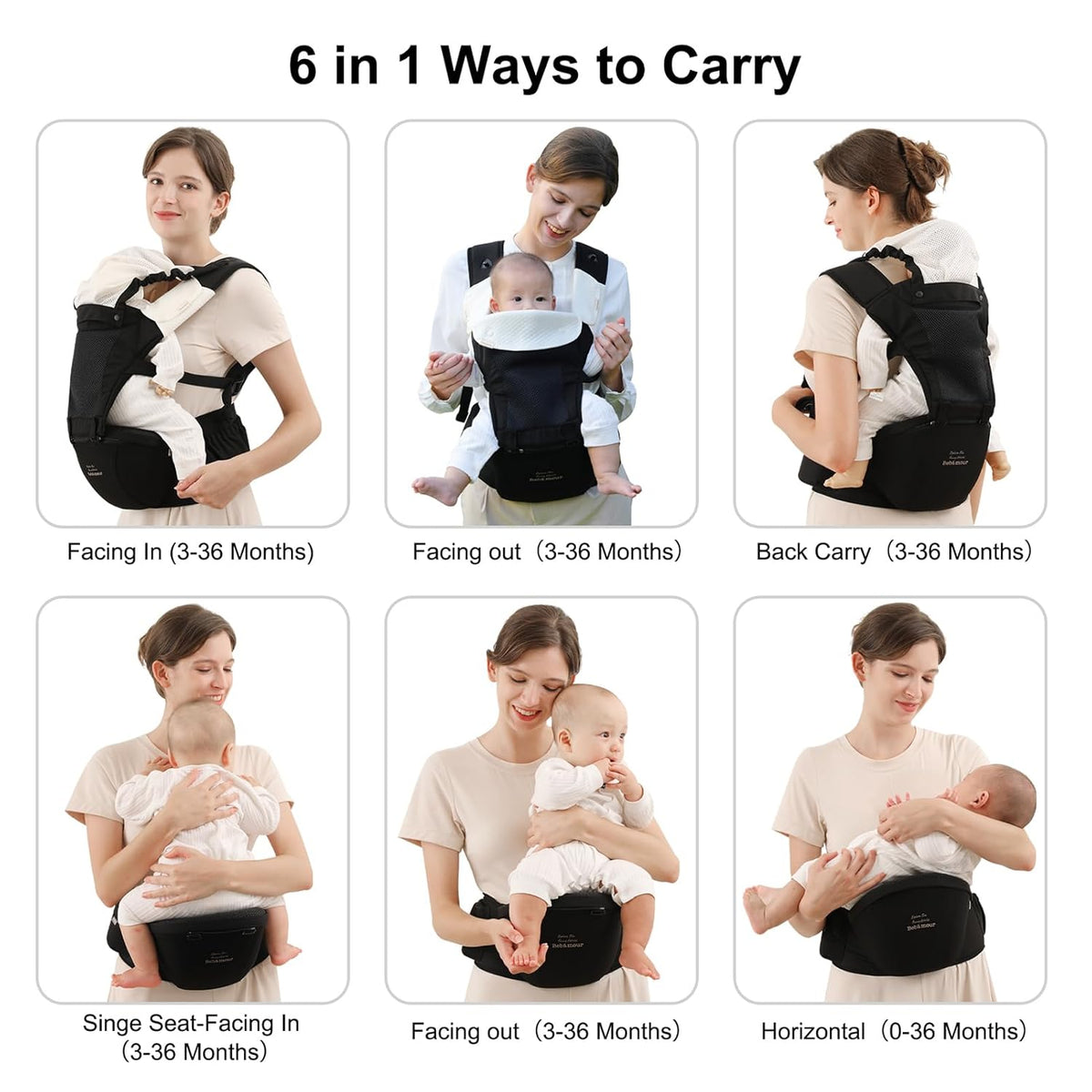 Baby Carrier with Hip Seat,All-Position Breathable Mesh Hip Seat & Carrier 0-36Months with Head Hood, 3 PCS Cotton Pads, Waist Extender,Storage Bag & Pacifier Case,Pink