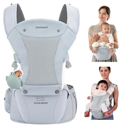 Baby Carrier with Hip Seat,All-Position Breathable Mesh Hip Seat & Carrier 0-36Months with Head Hood, 3 PCS Cotton Pads, Waist Extender,Storage Bag & Pacifier Case,Pink