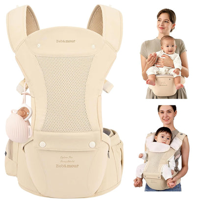 Baby Carrier with Hip Seat,All-Position Breathable Mesh Hip Seat & Carrier 0-36Months with Head Hood, 3 PCS Cotton Pads, Waist Extender,Storage Bag & Pacifier Case,Pink