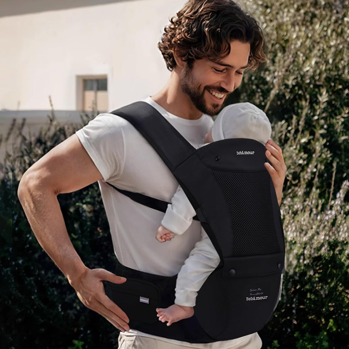 Baby Carrier with Hip Seat,All-Position Breathable Mesh Hip Seat & Carrier 0-36Months with Head Hood, 3 PCS Cotton Pads, Waist Extender,Storage Bag & Pacifier Case,Pink