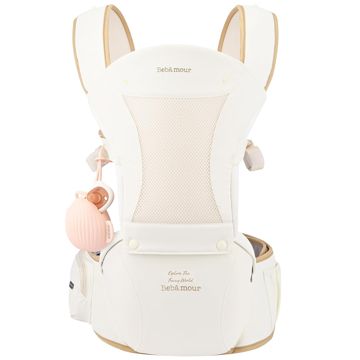 Baby Carrier with Hip Seat,All-Position Breathable Mesh Hip Seat & Carrier 0-36Months with Head Hood, 3 PCS Cotton Pads, Waist Extender,Storage Bag & Pacifier Case,Pink