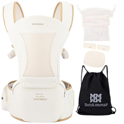 Baby Carrier with Hip Seat,All-Position Breathable Mesh Hip Seat & Carrier 0-36Months with Head Hood, 3 PCS Cotton Pads, Waist Extender,Storage Bag & Pacifier Case,Pink