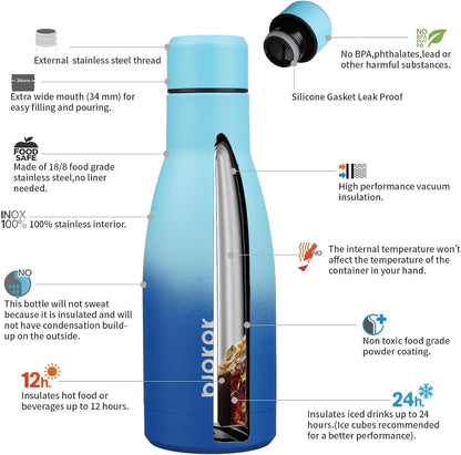 25 oz Insulated Stainless Steel Water Bottle, Metal Sports Flask | Double Wall Vacuum, Leak Proof, Keeps Hot/Cold, BPA Free, Dishwasher Safe, Cupholder Friendly, Travel, Lake Blue - Colors A
