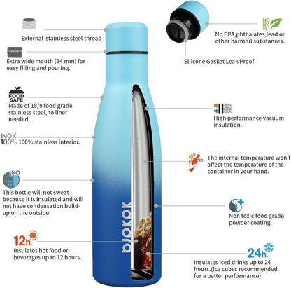 25 oz Insulated Stainless Steel Water Bottle, Metal Sports Flask | Double Wall Vacuum, Leak Proof, Keeps Hot/Cold, BPA Free, Dishwasher Safe, Cupholder Friendly, Travel, Lake Blue - Colors A