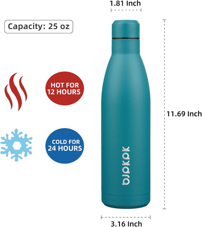 25 oz Insulated Stainless Steel Water Bottle, Metal Sports Flask | Double Wall Vacuum, Leak Proof, Keeps Hot/Cold, BPA Free, Dishwasher Safe, Cupholder Friendly, Travel, Lake Blue - Colors A
