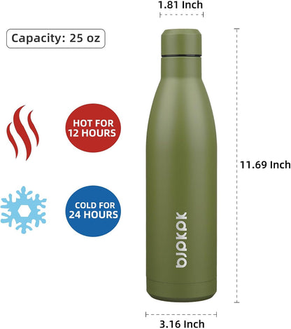 25 oz Insulated Stainless Steel Water Bottle, Metal Sports Flask | Double Wall Vacuum, Leak Proof, Keeps Hot/Cold, BPA Free, Dishwasher Safe, Cupholder Friendly, Travel, Lake Blue - Colors A