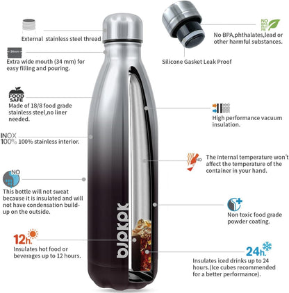 25 oz Insulated Stainless Steel Water Bottle, Metal Sports Flask | Double Wall Vacuum, Leak Proof, Keeps Hot/Cold, BPA Free, Dishwasher Safe, Cupholder Friendly, Travel, Lake Blue - Colors A