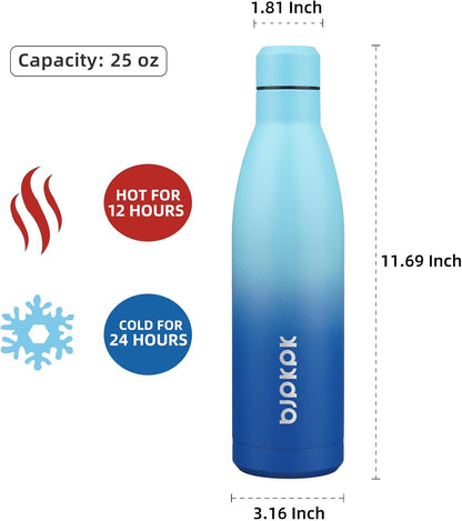 25 oz Insulated Stainless Steel Water Bottle, Metal Sports Flask | Double Wall Vacuum, Leak Proof, Keeps Hot/Cold, BPA Free, Dishwasher Safe, Cupholder Friendly, Travel, Lake Blue - Colors A