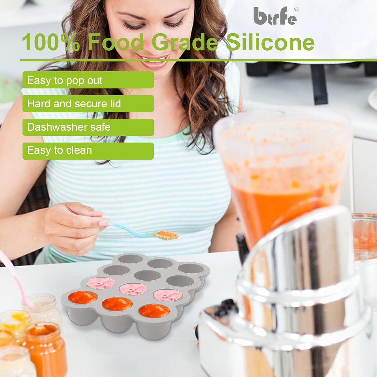 Silicone Baby Food Freezer Tray with Airtight Lid, 12 Pods x 1.5oz