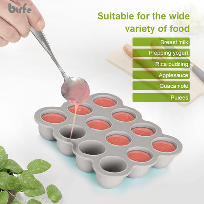 Silicone Baby Food Freezer Tray with Airtight Lid, 12 Pods x 1.5oz