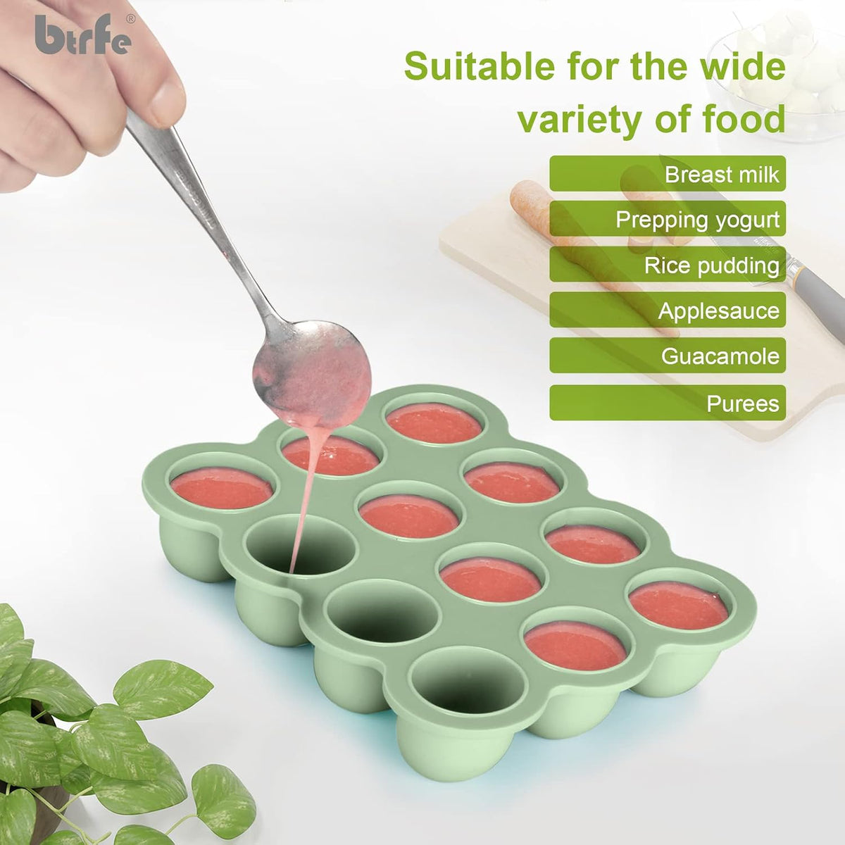 Silicone Baby Food Freezer Tray with Airtight Lid, 12 Pods x 1.5oz