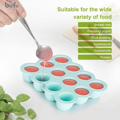Silicone Baby Food Freezer Tray with Airtight Lid, 12 Pods x 1.5oz