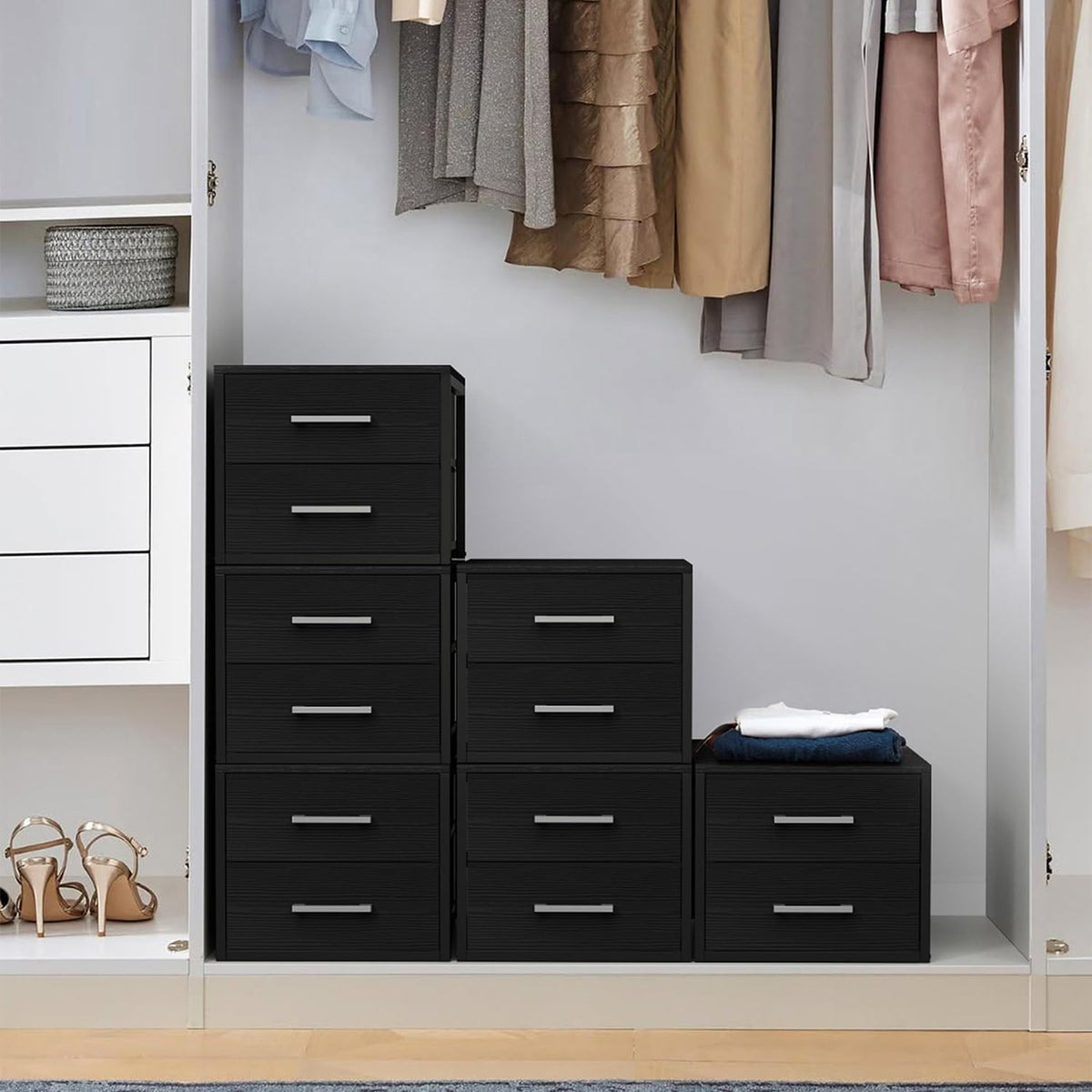 Stackable Storage Drawers Closet Organizers and Storage Fabric White 2 Drawer Dresser for Bedroom 2 Packs Modern