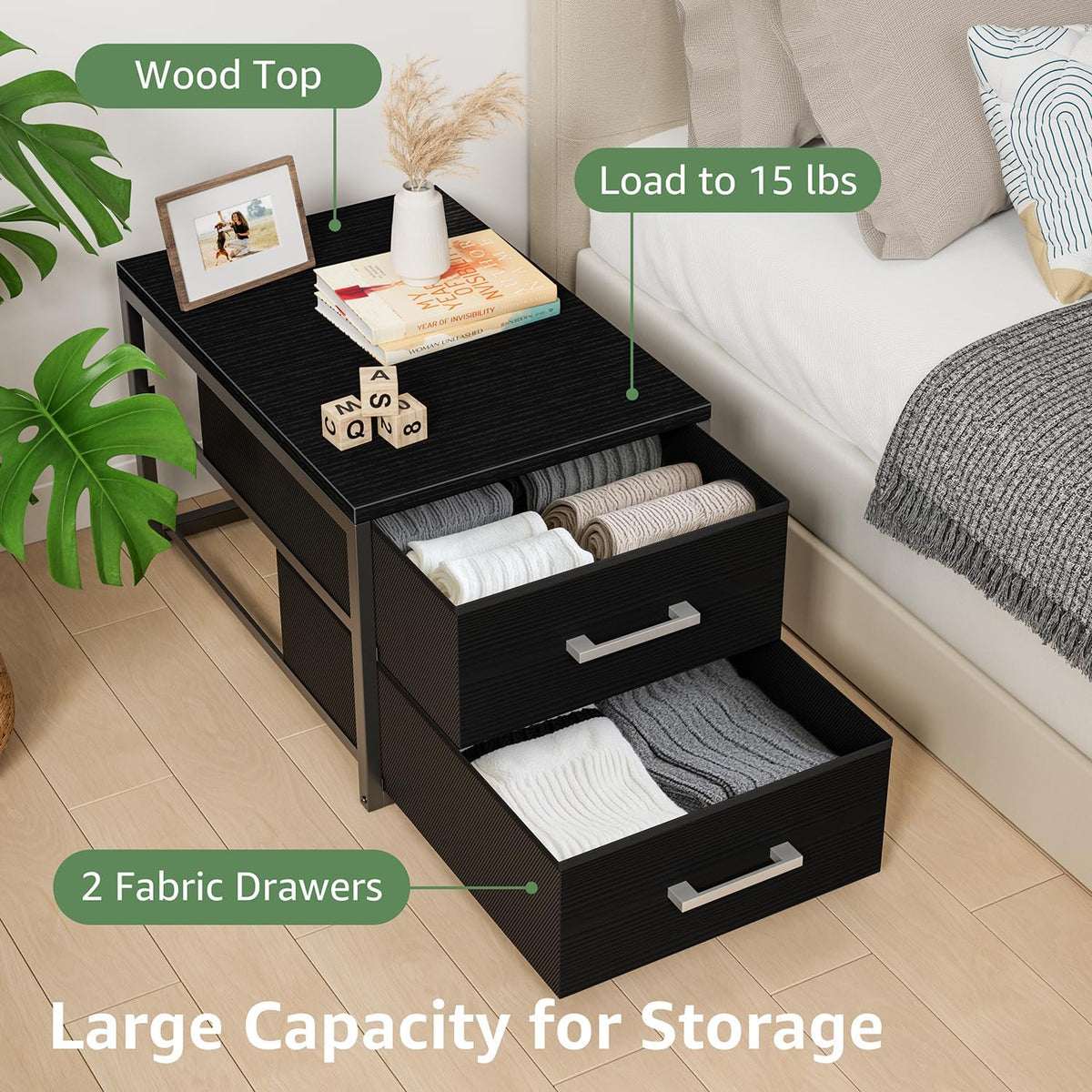 Stackable Storage Drawers Closet Organizers and Storage Fabric White 2 Drawer Dresser for Bedroom 2 Packs Modern