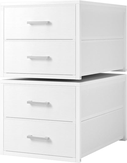 Stackable Storage Drawers Closet Organizers and Storage Fabric White 2 Drawer Dresser for Bedroom 2 Packs Modern