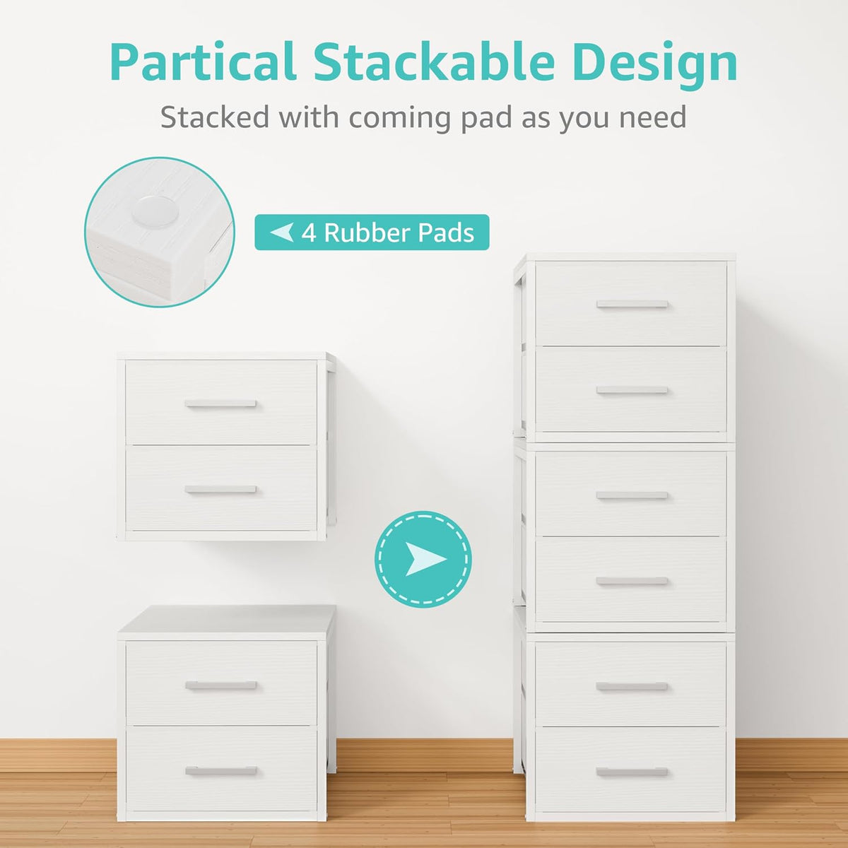 Stackable Storage Drawers Closet Organizers and Storage Fabric White 2 Drawer Dresser for Bedroom 2 Packs Modern