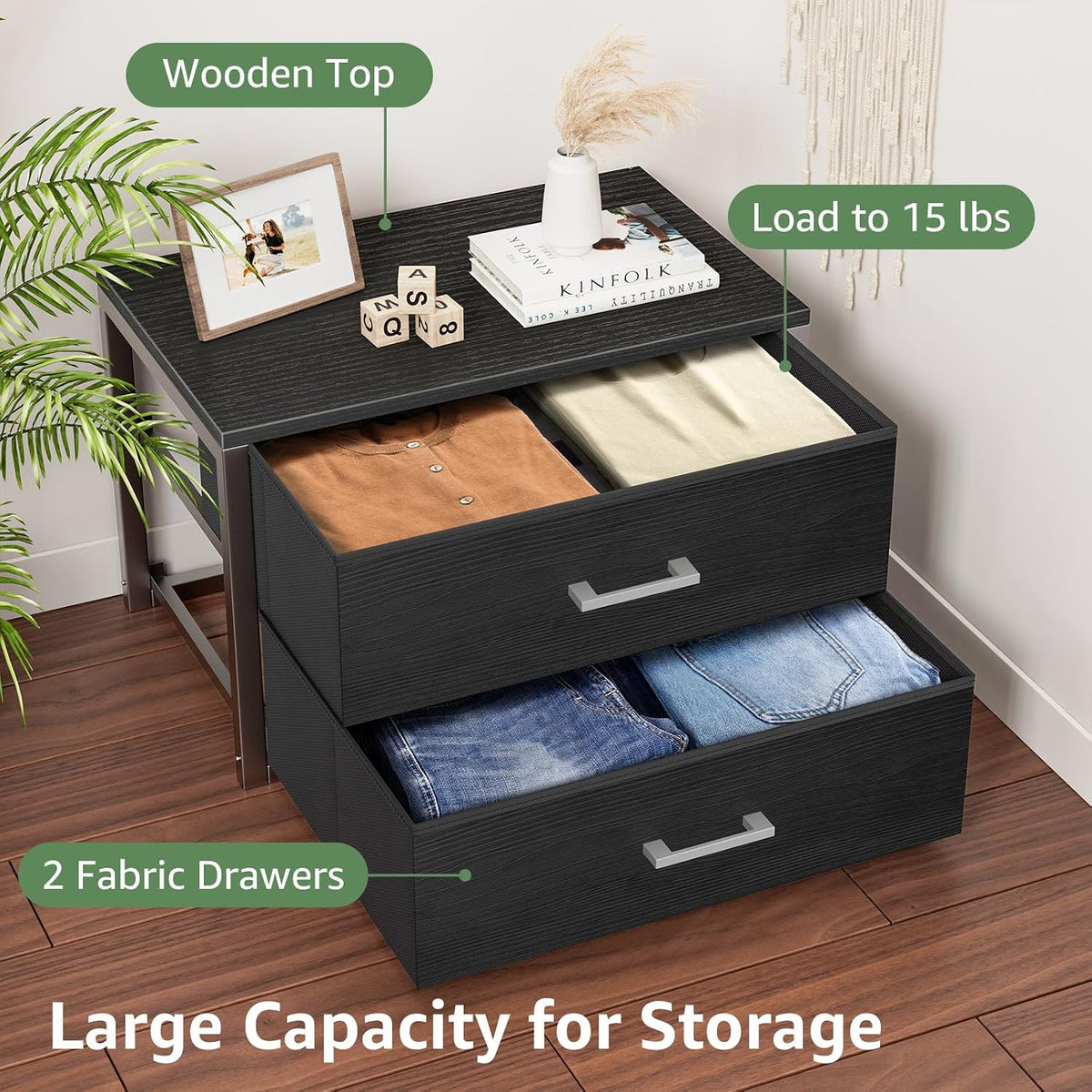 Stackable Storage Drawers Closet Organizers and Storage Fabric White 2 Drawer Dresser for Bedroom 2 Packs Modern