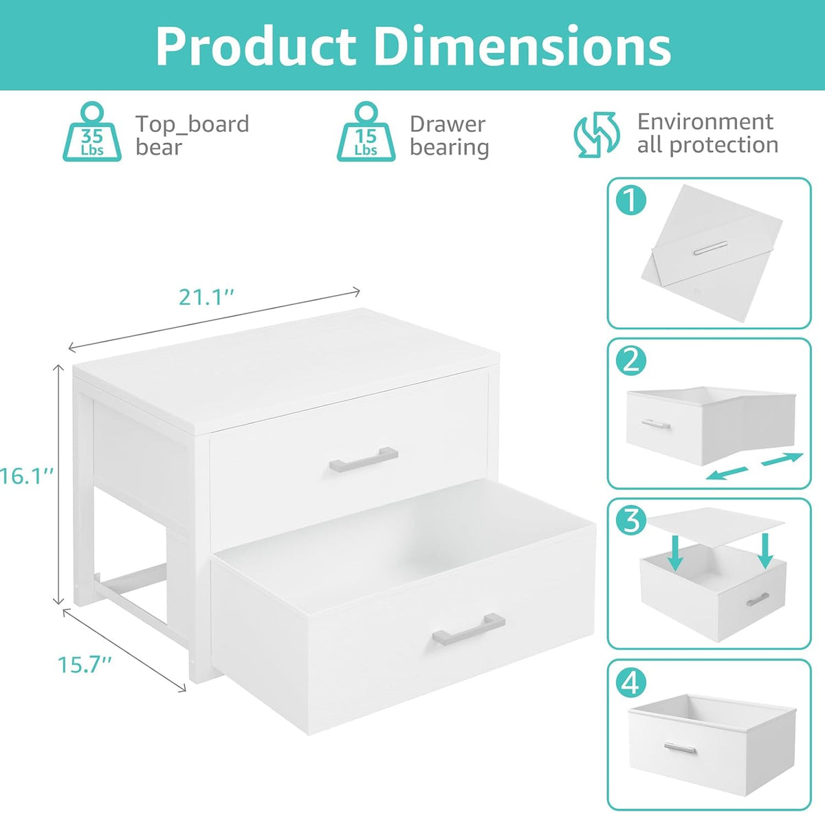 Stackable Storage Drawers Closet Organizers and Storage Fabric White 2 Drawer Dresser for Bedroom 2 Packs Modern