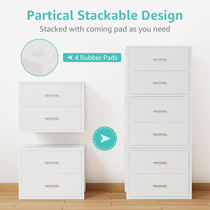 Stackable Storage Drawers Closet Organizers and Storage Fabric White 2 Drawer Dresser for Bedroom 2 Packs Modern