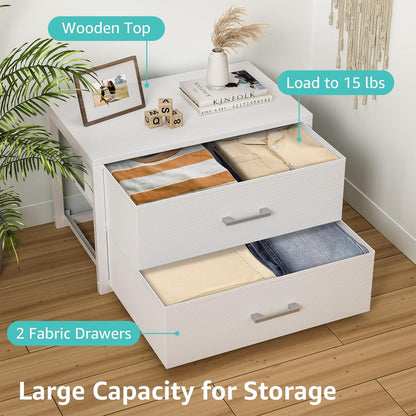 Stackable Storage Drawers Closet Organizers and Storage Fabric White 2 Drawer Dresser for Bedroom 2 Packs Modern