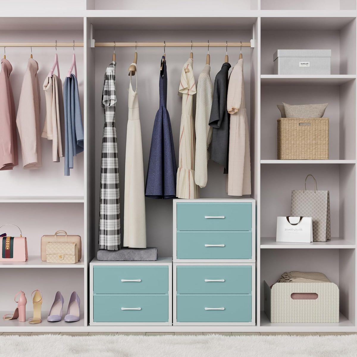 Stackable Storage Drawers Closet Organizers and Storage Fabric White 2 Drawer Dresser for Bedroom 2 Packs Modern