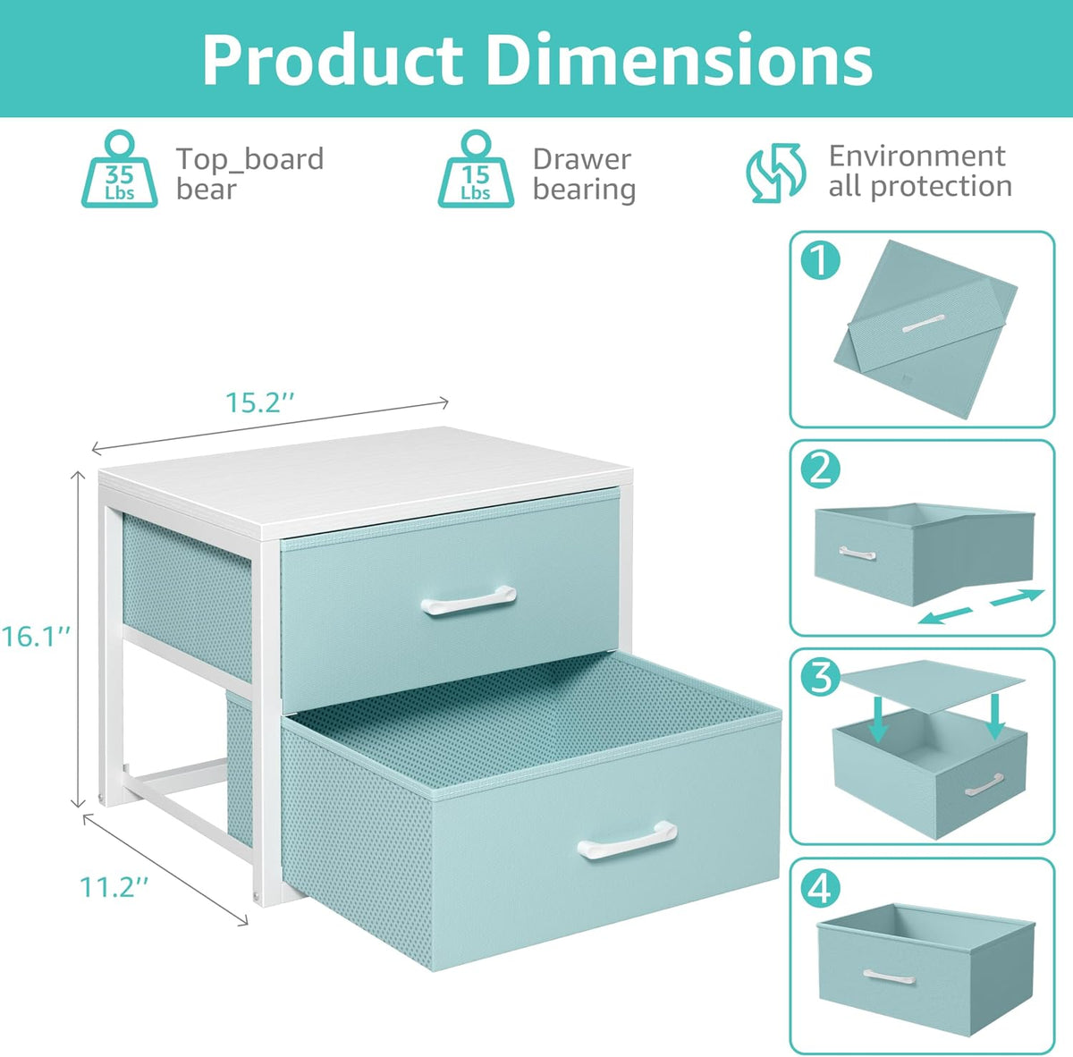 Stackable Storage Drawers Closet Organizers and Storage Fabric White 2 Drawer Dresser for Bedroom 2 Packs Modern