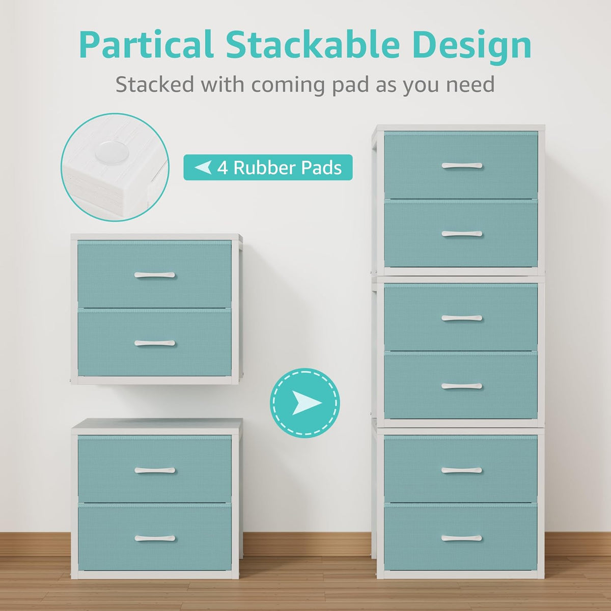 Stackable Storage Drawers Closet Organizers and Storage Fabric White 2 Drawer Dresser for Bedroom 2 Packs Modern