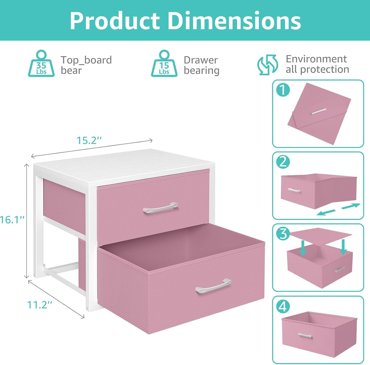 Stackable Storage Drawers Closet Organizers and Storage Fabric White 2 Drawer Dresser for Bedroom 2 Packs Modern