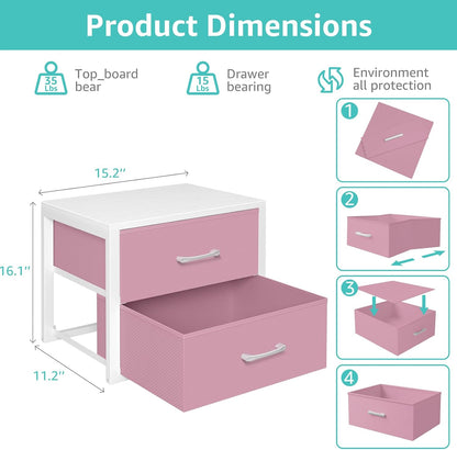Stackable Storage Drawers Closet Organizers and Storage Fabric White 2 Drawer Dresser for Bedroom 2 Packs Modern