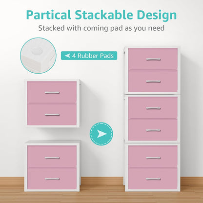 Stackable Storage Drawers Closet Organizers and Storage Fabric White 2 Drawer Dresser for Bedroom 2 Packs Modern